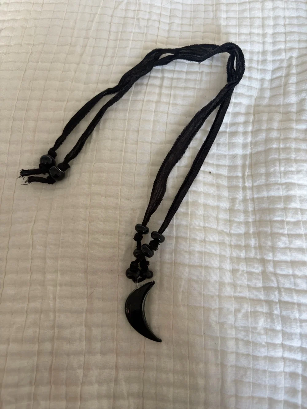 Black Cord Adjustable Necklace with Textured Pendant